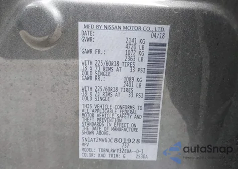 2018 Nissan Rogue Sl z USA, uszkodzony, nr VIN 5N1AT2MV6JC801928